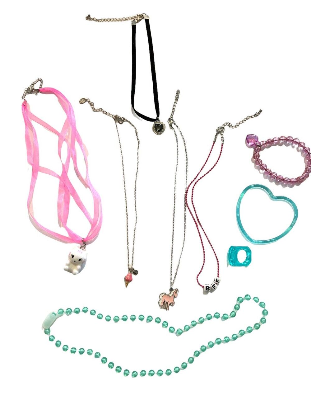 Girls Jewelry Lot Necklace Bracelet Pink Horse Ice Cream Cone Claire's 9 pc